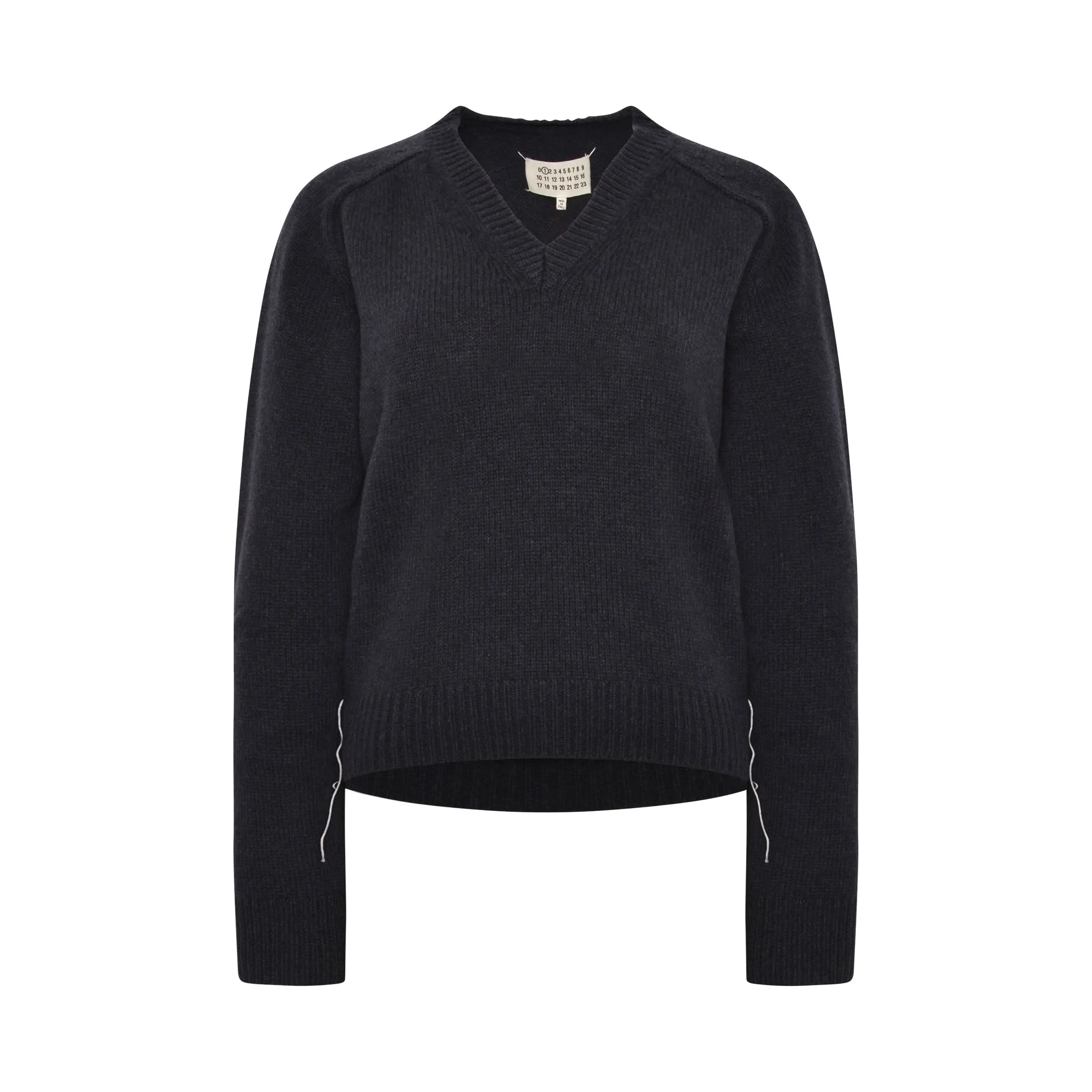 V-Neck Draped Knit Sweater in Navy