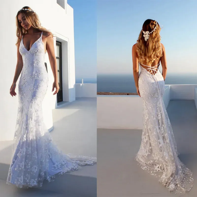 V-neck Suspender Simple Wedding Dress Vestido De Noiva Robe De Mariee Bride Dress