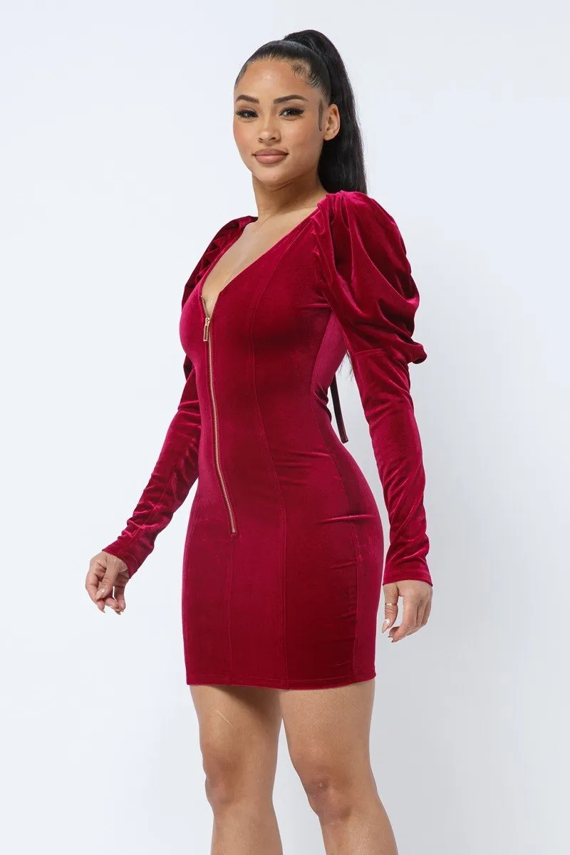 Velvet Puff Sleeve Mini Dress