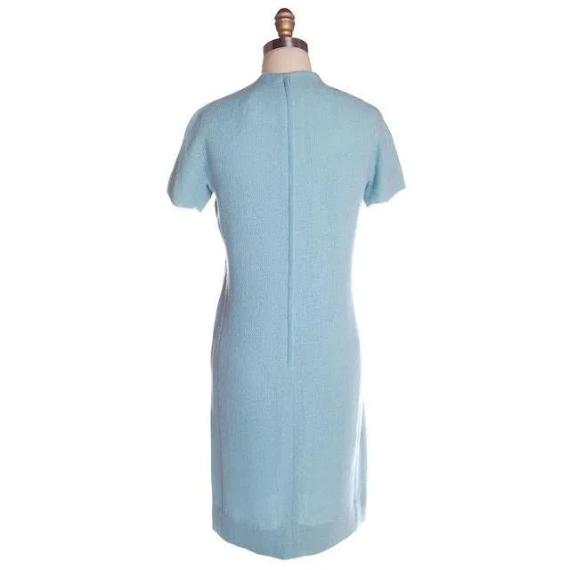 Vintage Blue Wool Tweed Dress & Coat Set 1960s B.H. Wragge Small