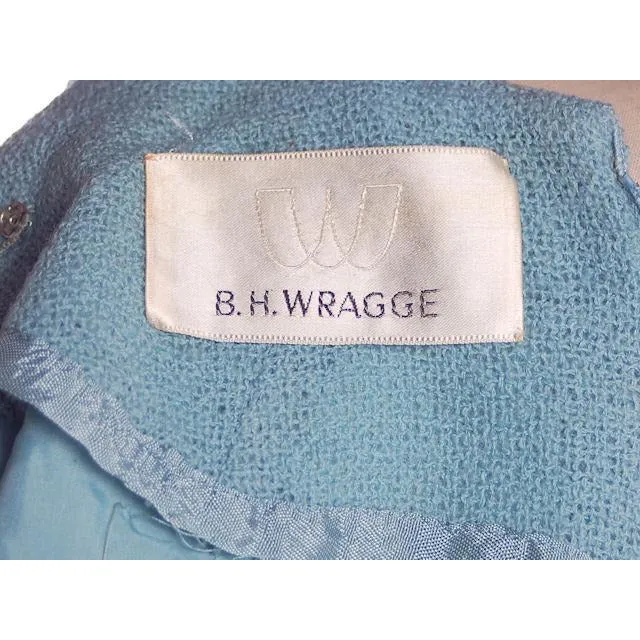 Vintage Blue Wool Tweed Dress & Coat Set 1960s B.H. Wragge Small