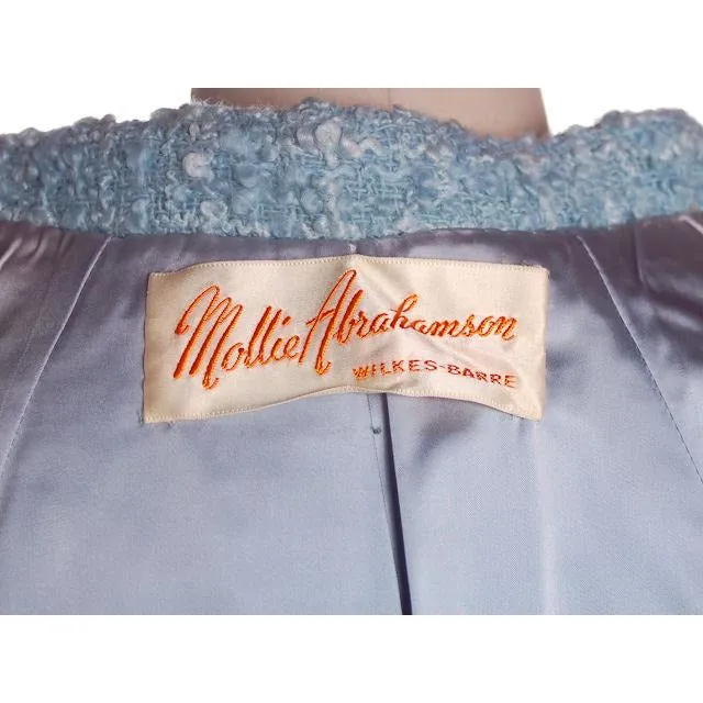 Vintage Blue Wool Tweed Dress & Coat Set 1960s B.H. Wragge Small