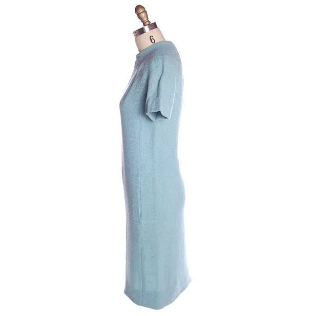 Vintage Blue Wool Tweed Dress & Coat Set 1960s B.H. Wragge Small