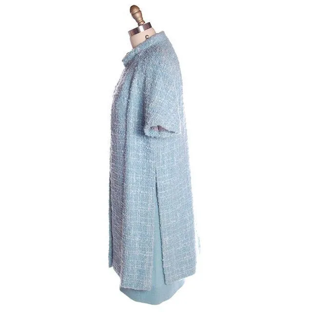 Vintage Blue Wool Tweed Dress & Coat Set 1960s B.H. Wragge Small