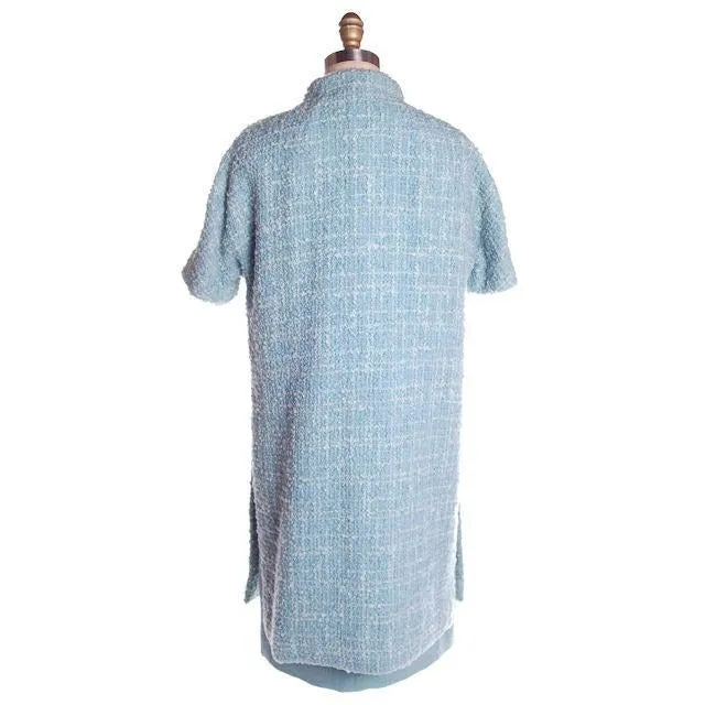 Vintage Blue Wool Tweed Dress & Coat Set 1960s B.H. Wragge Small