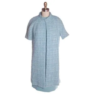 Vintage Blue Wool Tweed Dress & Coat Set 1960s B.H. Wragge Small