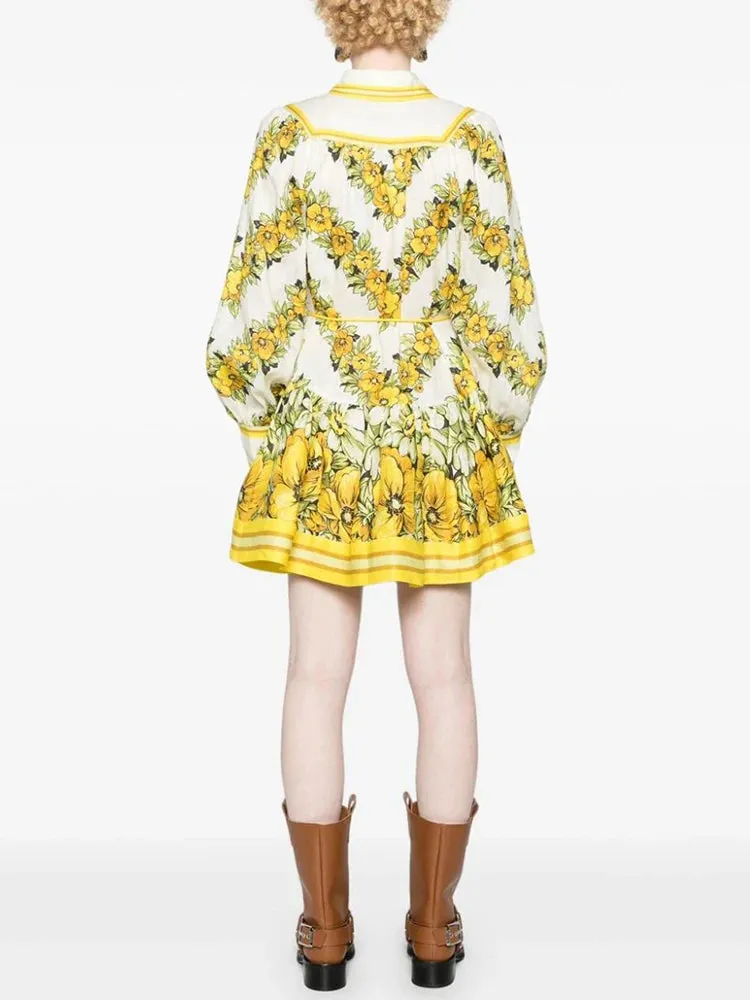 Vintage Floral Print Lapel Dress