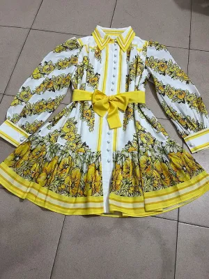 Vintage Floral Print Lapel Dress