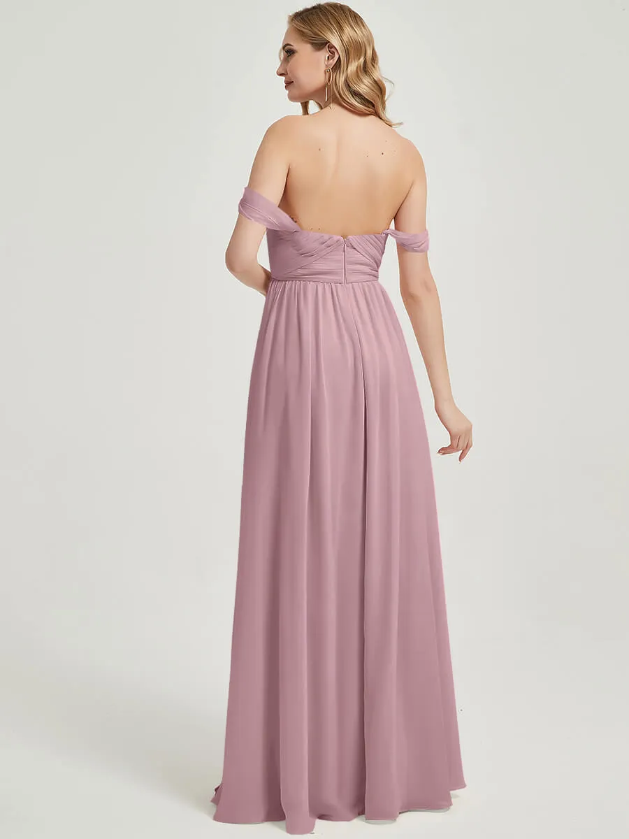 Vintage Mauve Pleated Convertible Chiffon Bridesmaid Dress