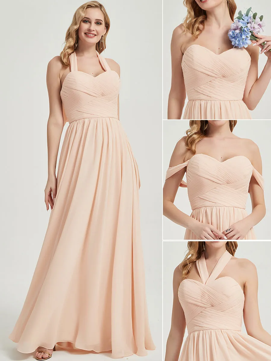 Vintage Mauve Pleated Convertible Chiffon Bridesmaid Dress