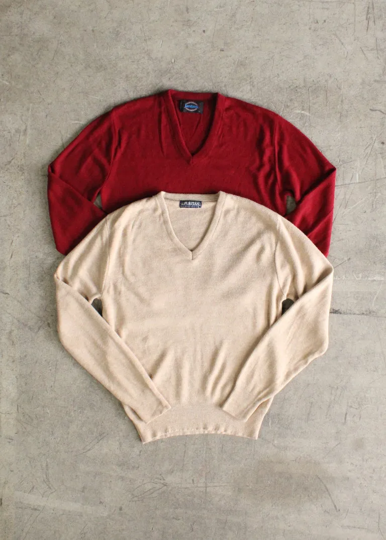Vintage Solid V-neck Sweater