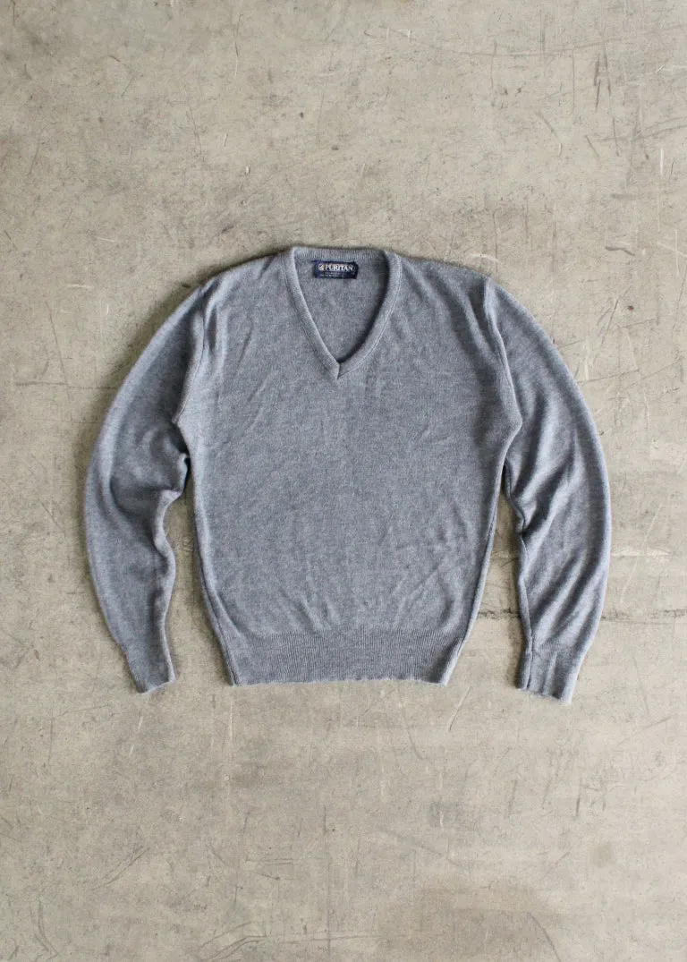 Vintage Solid V-neck Sweater