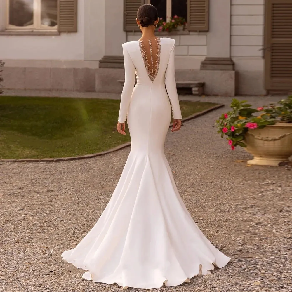 Wedding Dresses Elegant Bridal Gowns Robes Deep V-Neck Backless