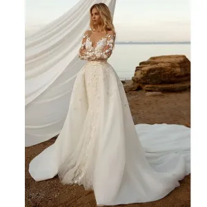 Wedding Dresses Elegant Women V-Neck Mermaid Detachable