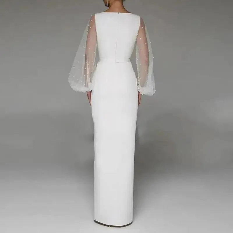 Wedding Dresses With Illusion Long Sleeve Classic V-neck Floor-length