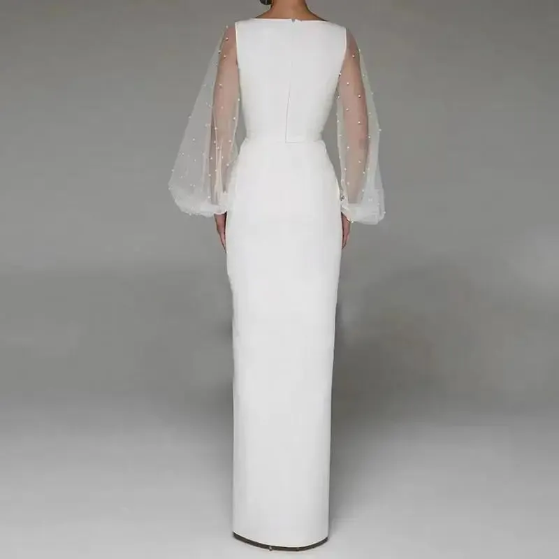 Wedding Dresses With Illusion Long Sleeve Classic V-neck Floor-length