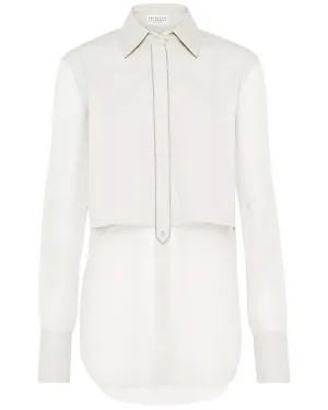 White Monili Placket Organza Blouse