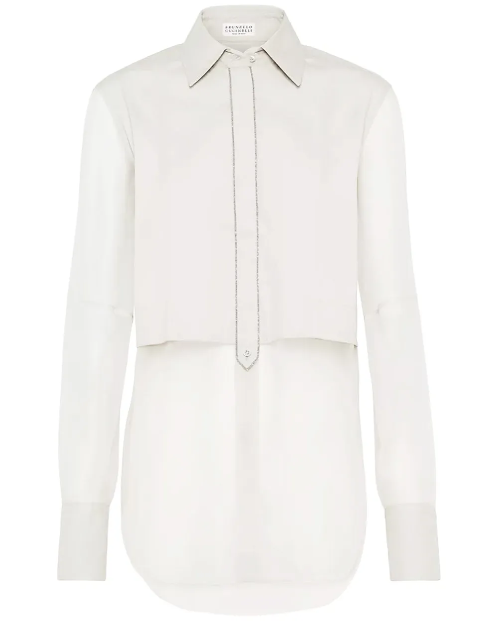 White Monili Placket Organza Blouse