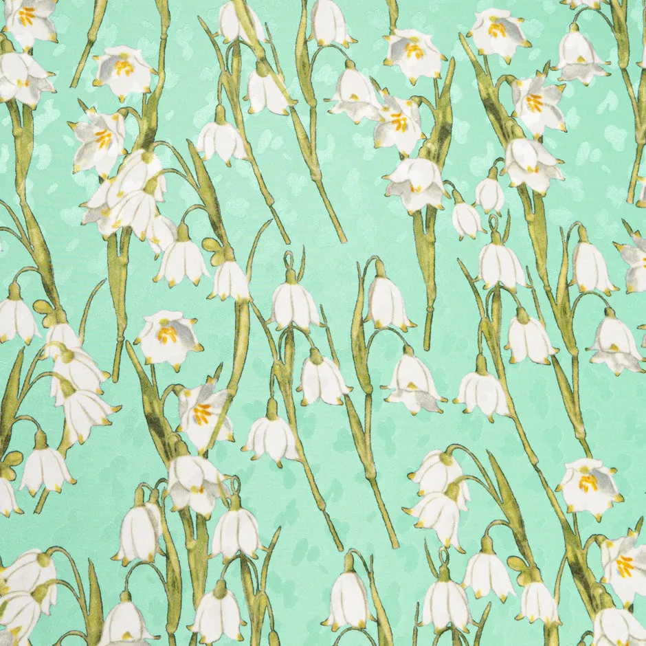White Snow Drop Printed Mint Green Silk Jacquard