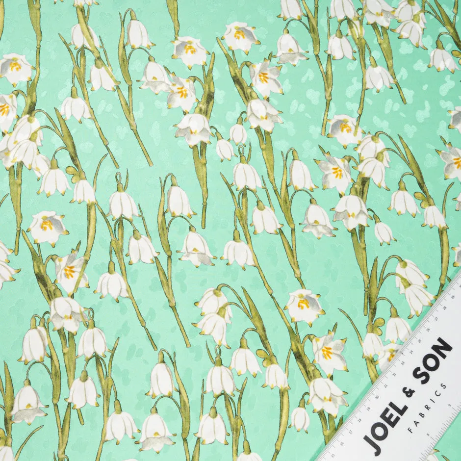 White Snow Drop Printed Mint Green Silk Jacquard