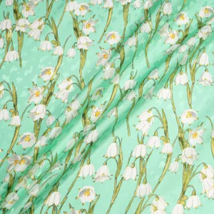 White Snow Drop Printed Mint Green Silk Jacquard