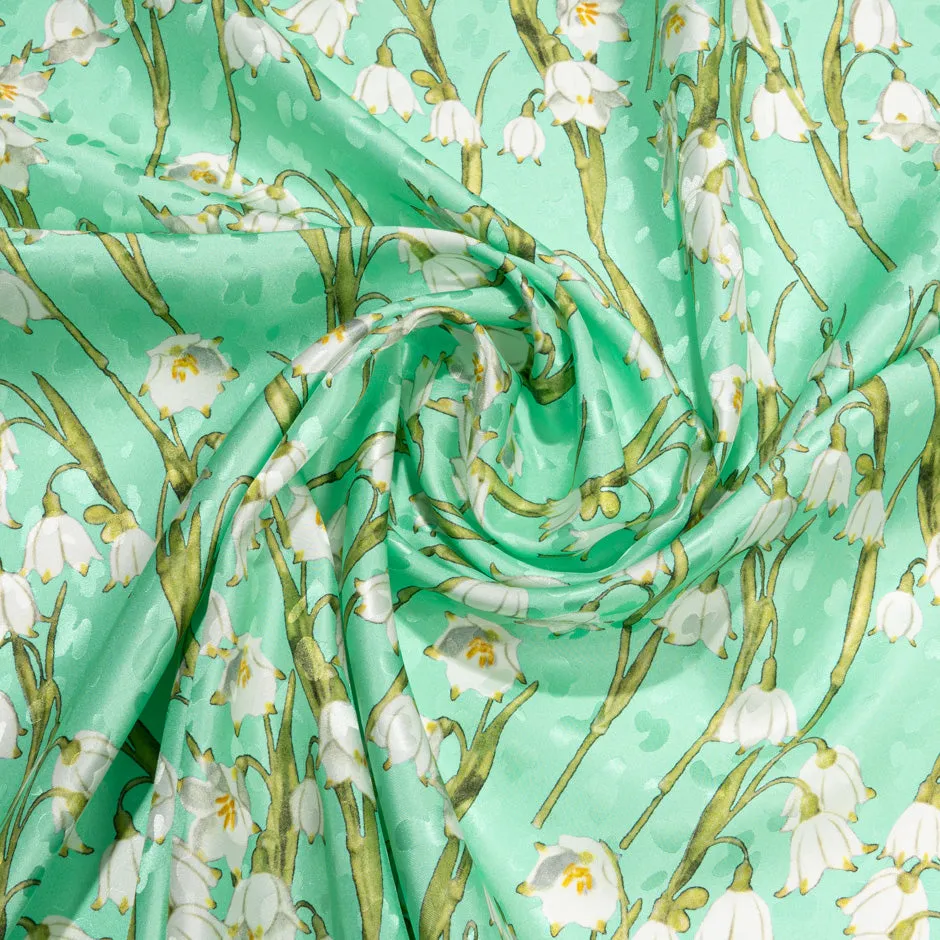 White Snow Drop Printed Mint Green Silk Jacquard