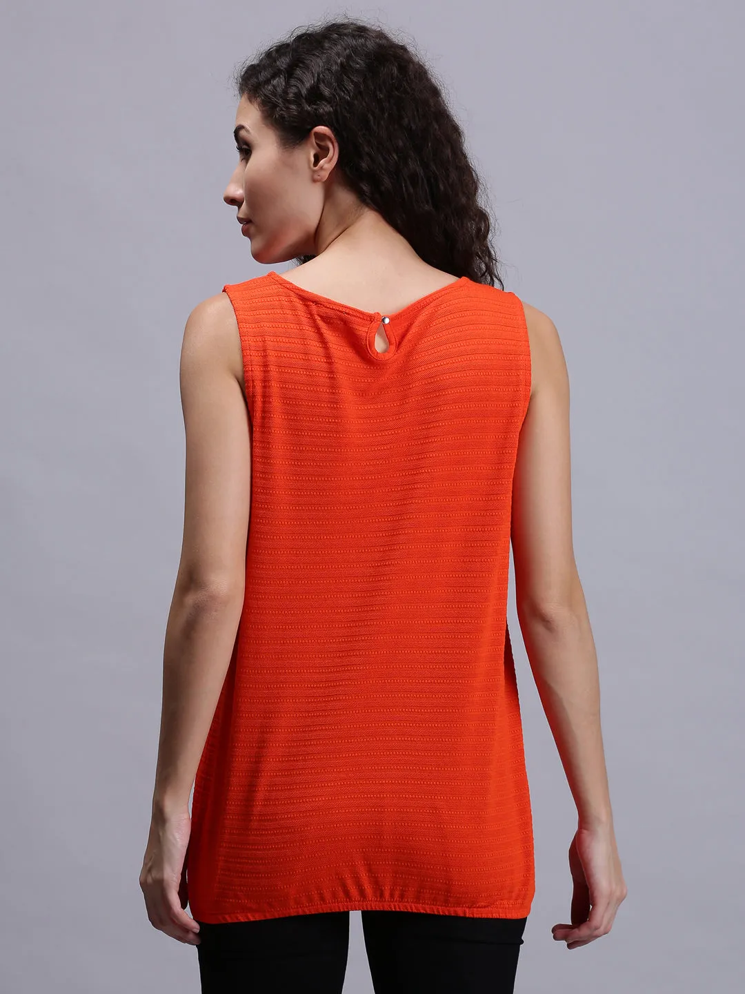 Women Solid Orange Sleeveless Tank Tops