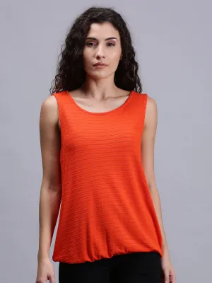 Women Solid Orange Sleeveless Tank Tops