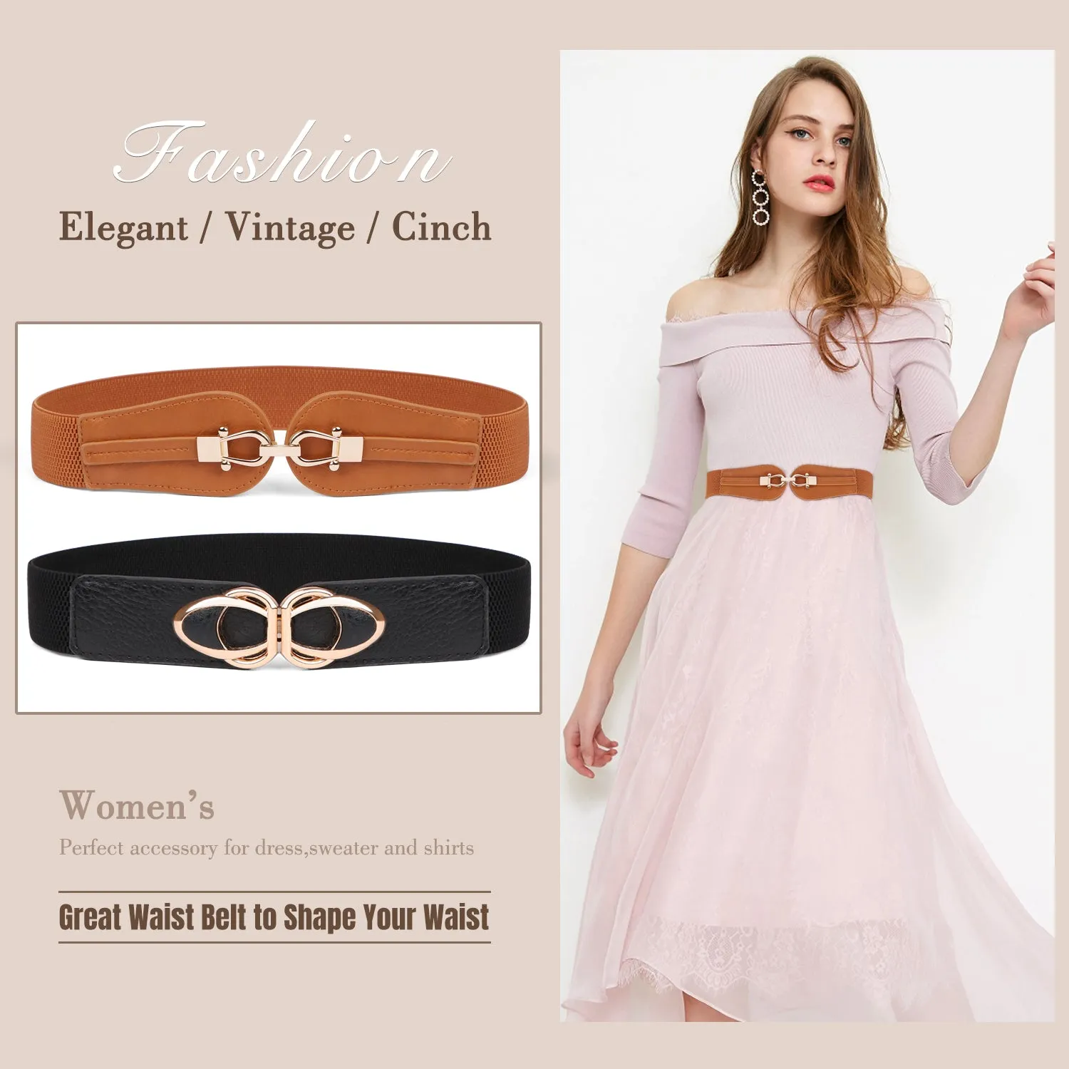 Women Stretchy Wide Waist Belt for Dress Ladies Elastic Cinch Retro Belt by JASGOOD