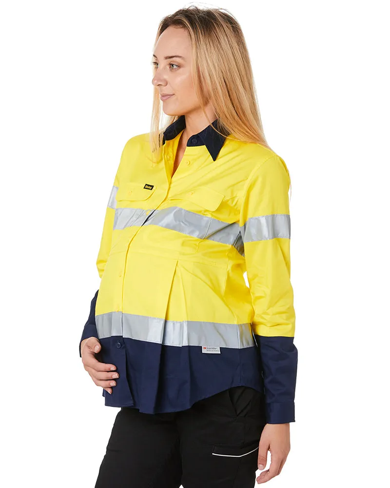 Womens 3M Taped Hi Vis Maternity Drill Shirt * - Yellow/Navy