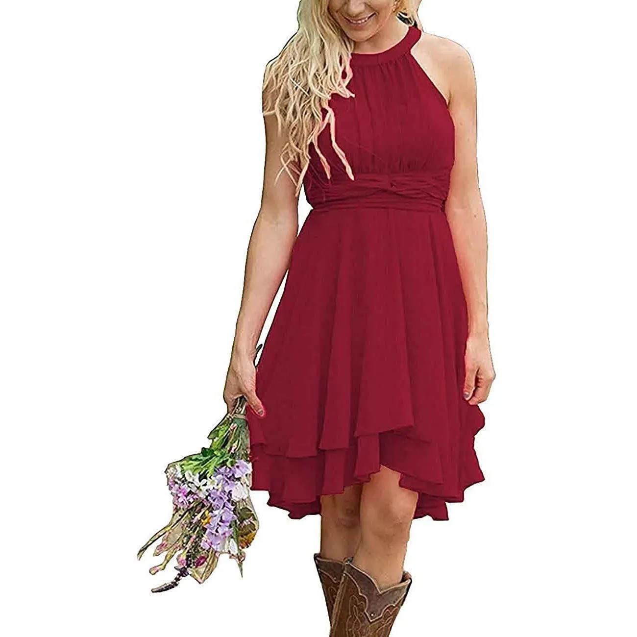 Women's A Line Halter Chiffon Wedding Guest Country Bridesmaid Dresses