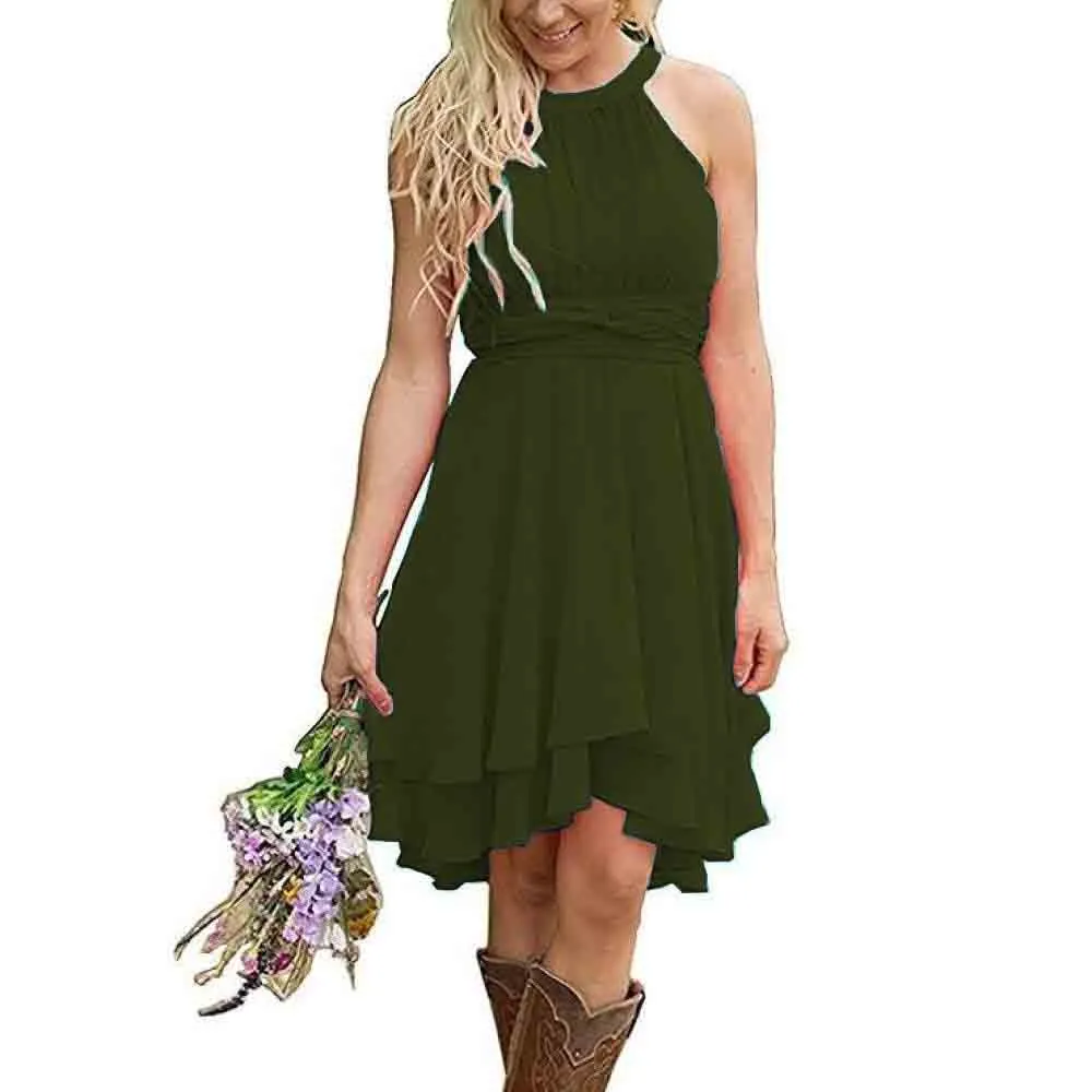 Women's A Line Halter Chiffon Wedding Guest Country Bridesmaid Dresses