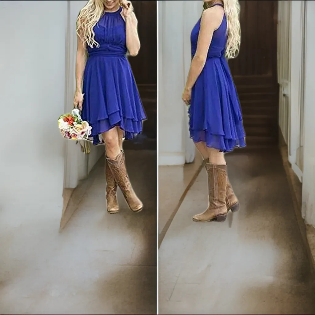 Women's A Line Halter Chiffon Wedding Guest Country Bridesmaid Dresses