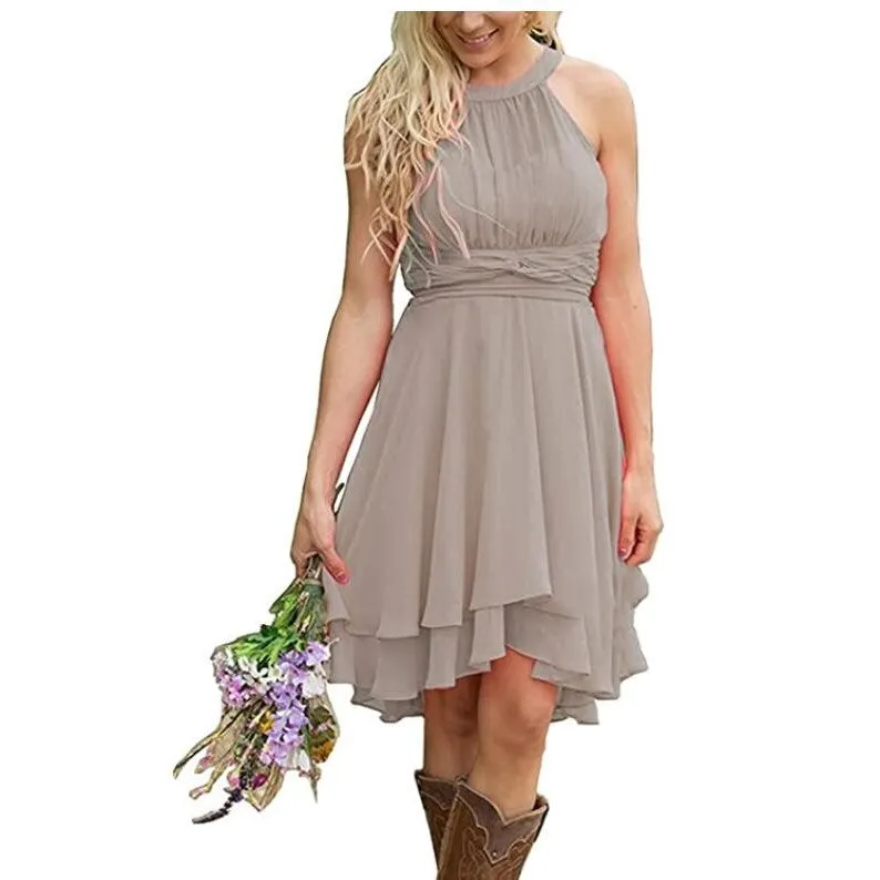 Women's A Line Halter Chiffon Wedding Guest Country Bridesmaid Dresses