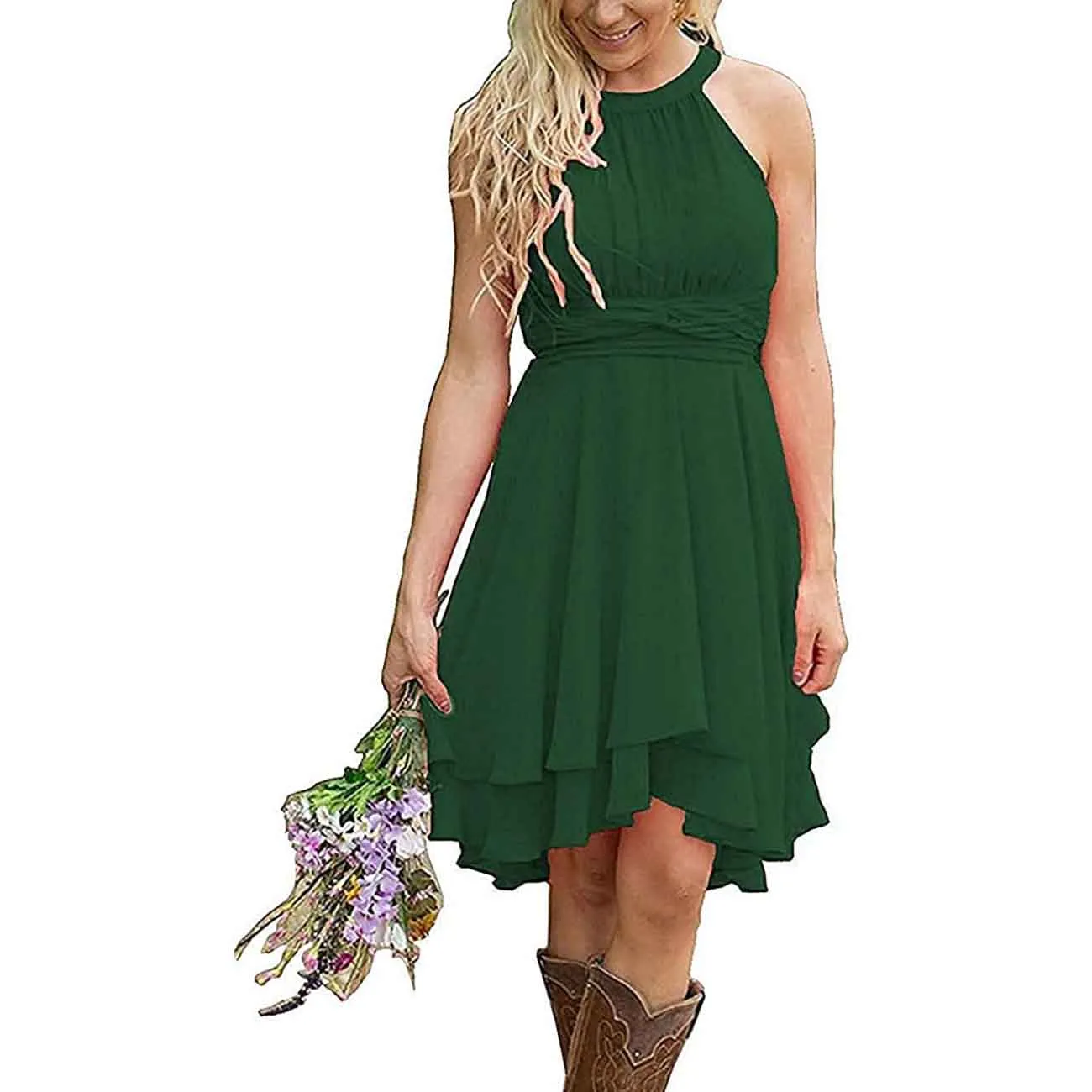 Women's A Line Halter Chiffon Wedding Guest Country Bridesmaid Dresses