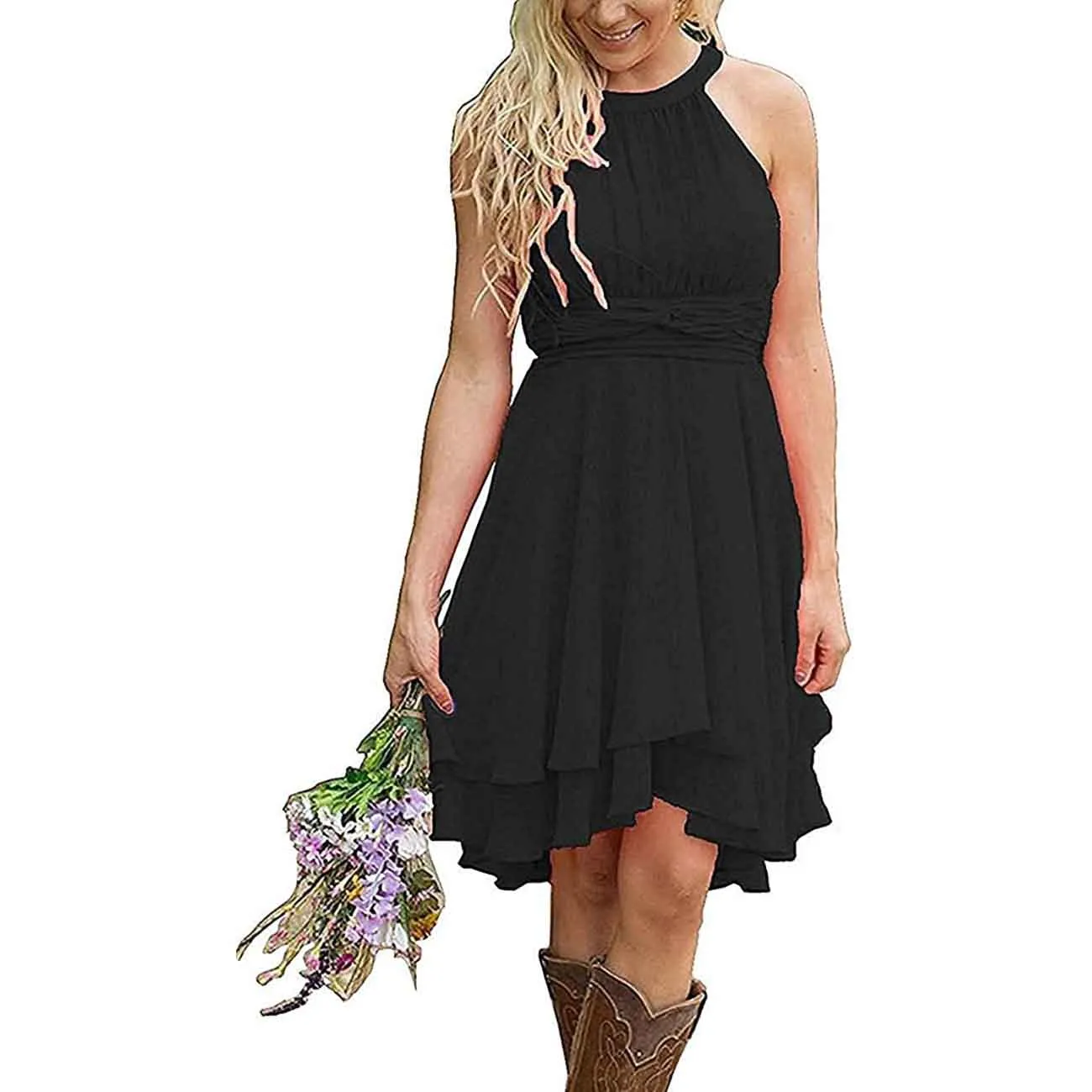 Women's A Line Halter Chiffon Wedding Guest Country Bridesmaid Dresses