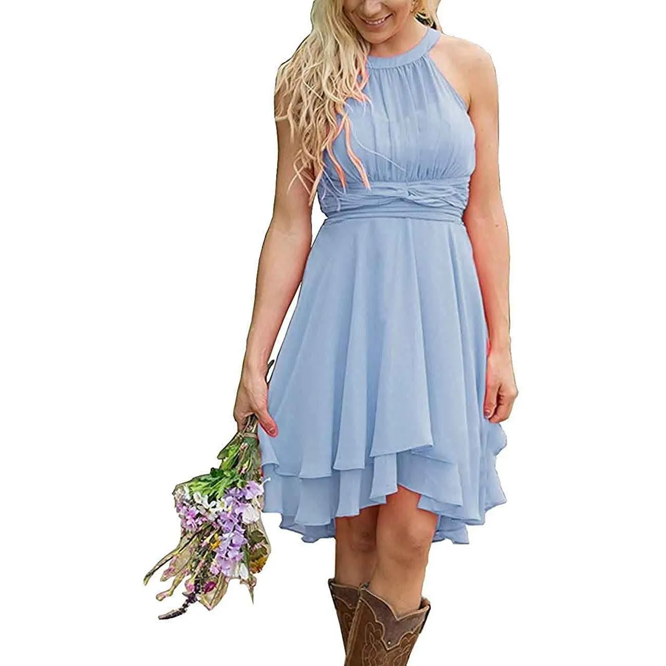 Women's A Line Halter Chiffon Wedding Guest Country Bridesmaid Dresses