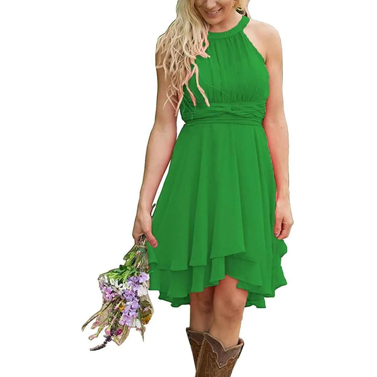 Women's A Line Halter Chiffon Wedding Guest Country Bridesmaid Dresses