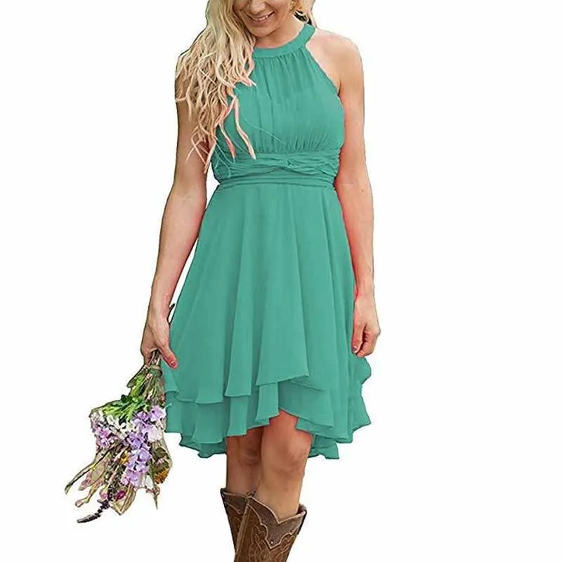 Women's A Line Halter Chiffon Wedding Guest Country Bridesmaid Dresses