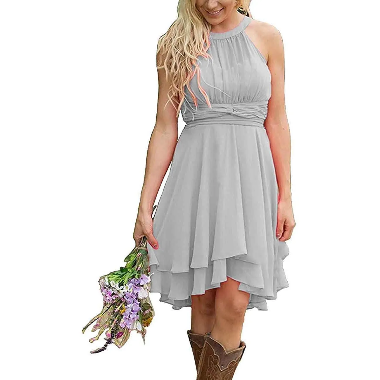 Women's A Line Halter Chiffon Wedding Guest Country Bridesmaid Dresses