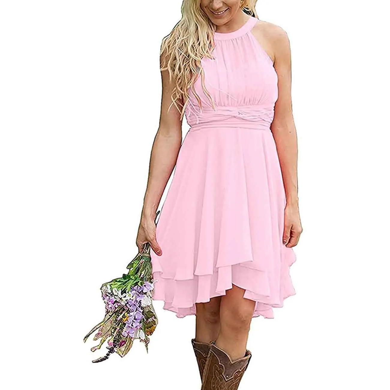 Women's A Line Halter Chiffon Wedding Guest Country Bridesmaid Dresses