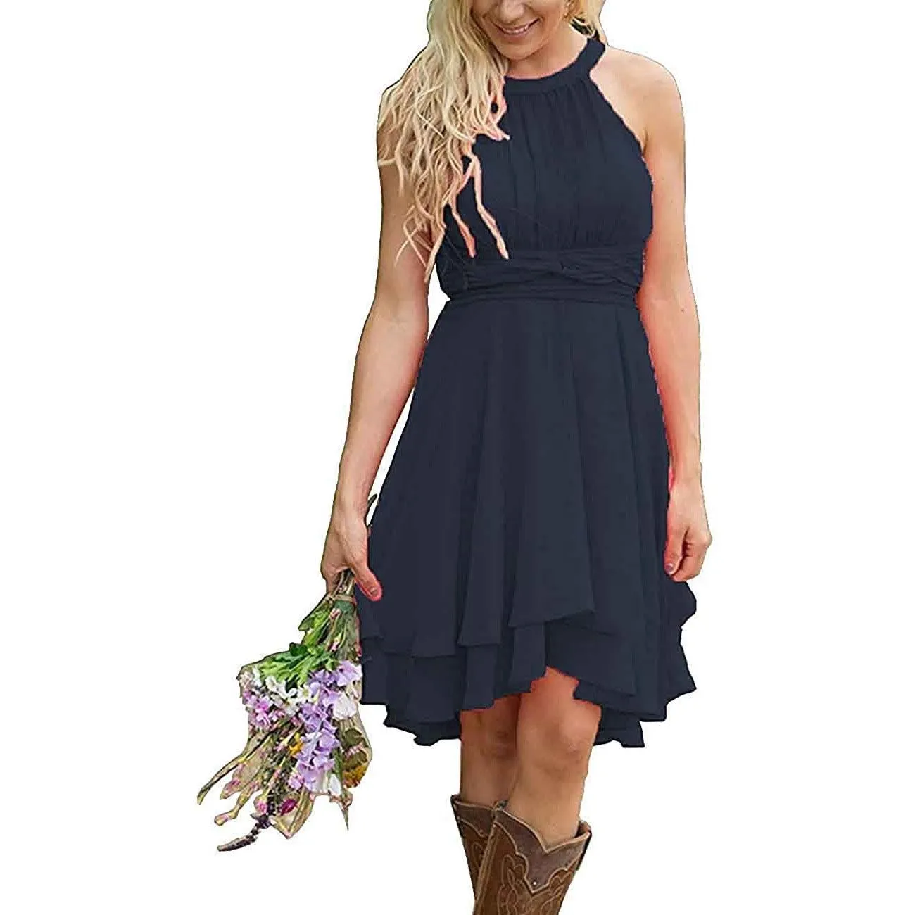 Women's A Line Halter Chiffon Wedding Guest Country Bridesmaid Dresses