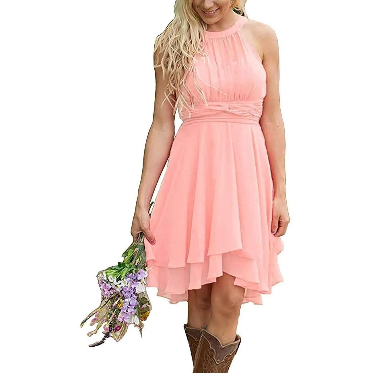 Women's A Line Halter Chiffon Wedding Guest Country Bridesmaid Dresses