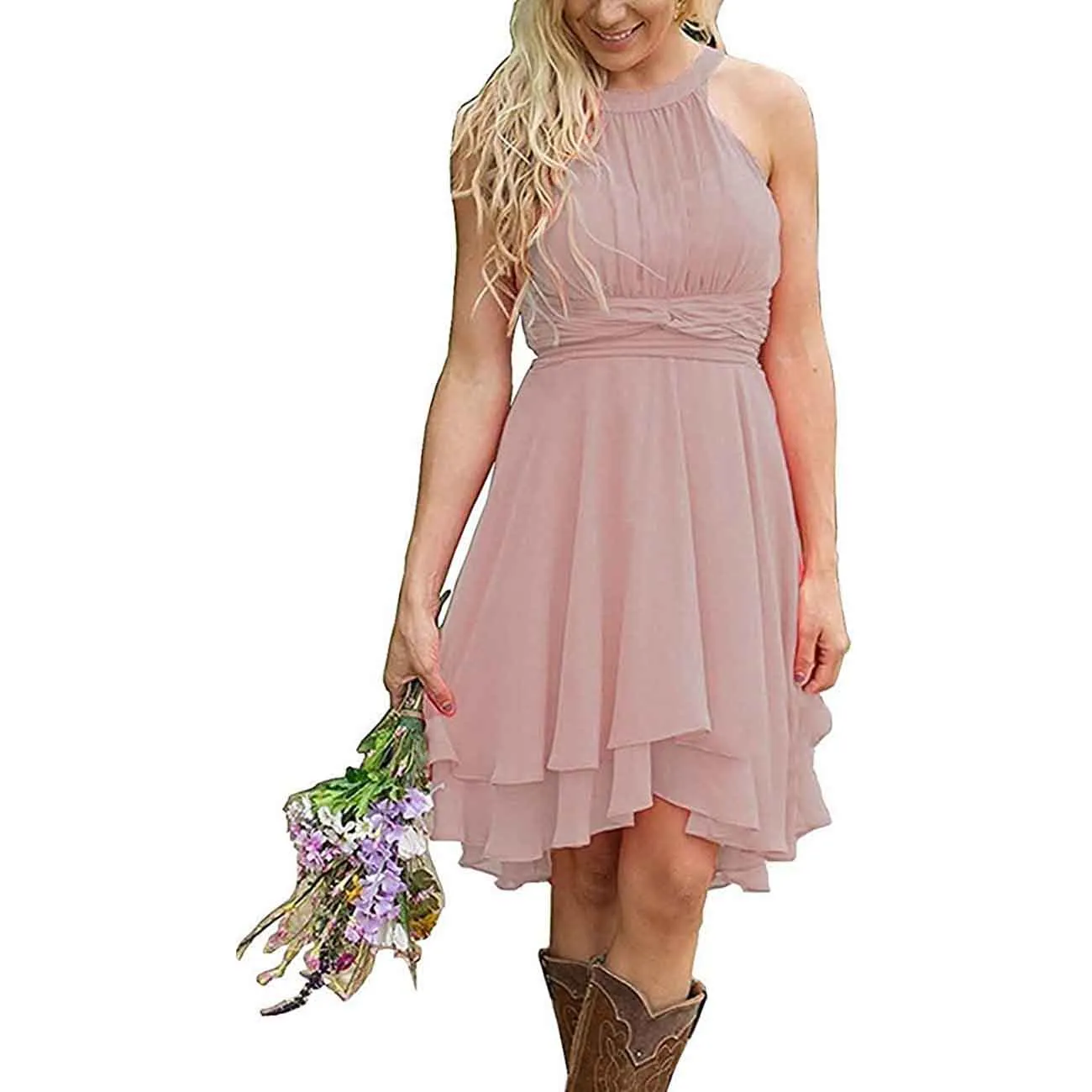 Women's A Line Halter Chiffon Wedding Guest Country Bridesmaid Dresses