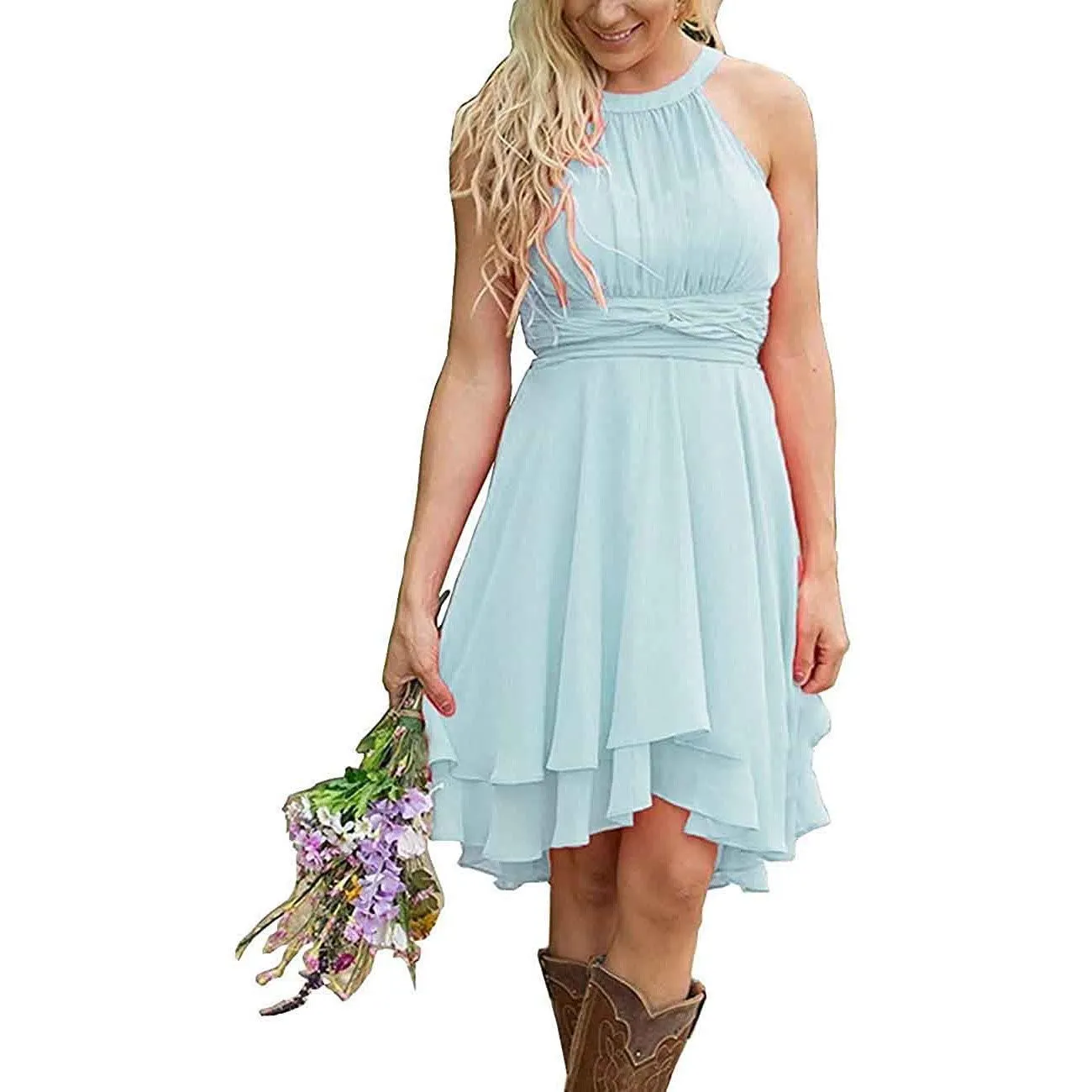 Women's A Line Halter Chiffon Wedding Guest Country Bridesmaid Dresses