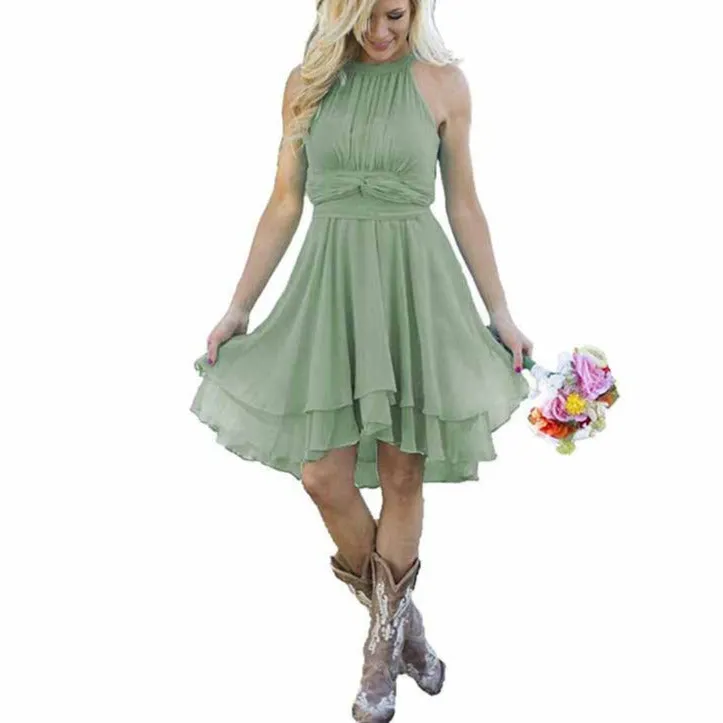 Women's A Line Halter Chiffon Wedding Guest Country Bridesmaid Dresses