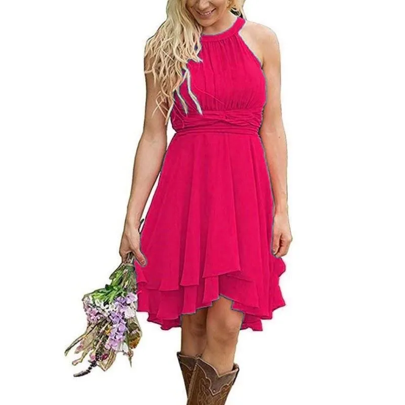 Women's A Line Halter Chiffon Wedding Guest Country Bridesmaid Dresses