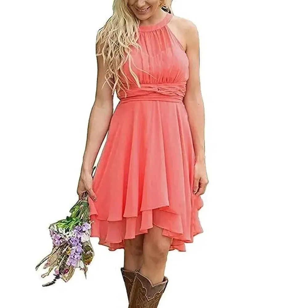 Women's A Line Halter Chiffon Wedding Guest Country Bridesmaid Dresses