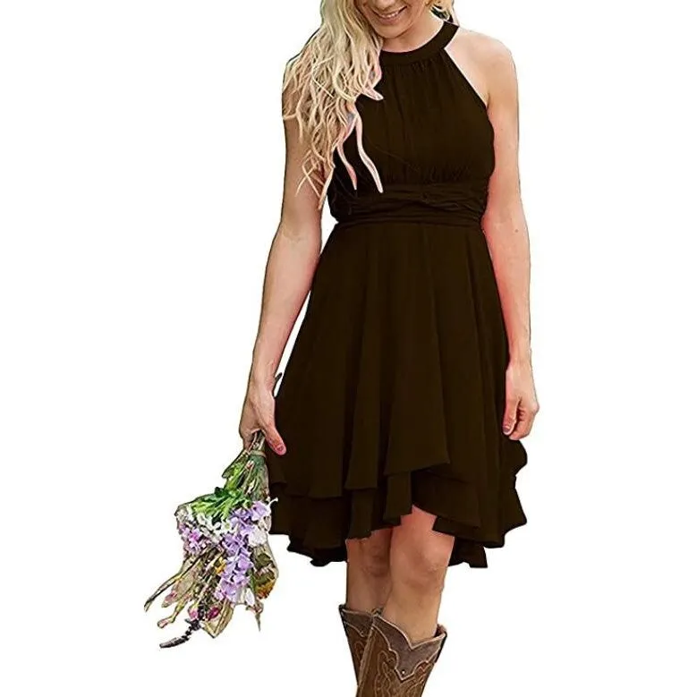 Women's A Line Halter Chiffon Wedding Guest Country Bridesmaid Dresses
