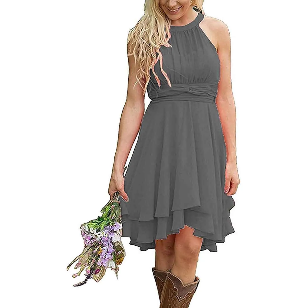 Women's A Line Halter Chiffon Wedding Guest Country Bridesmaid Dresses